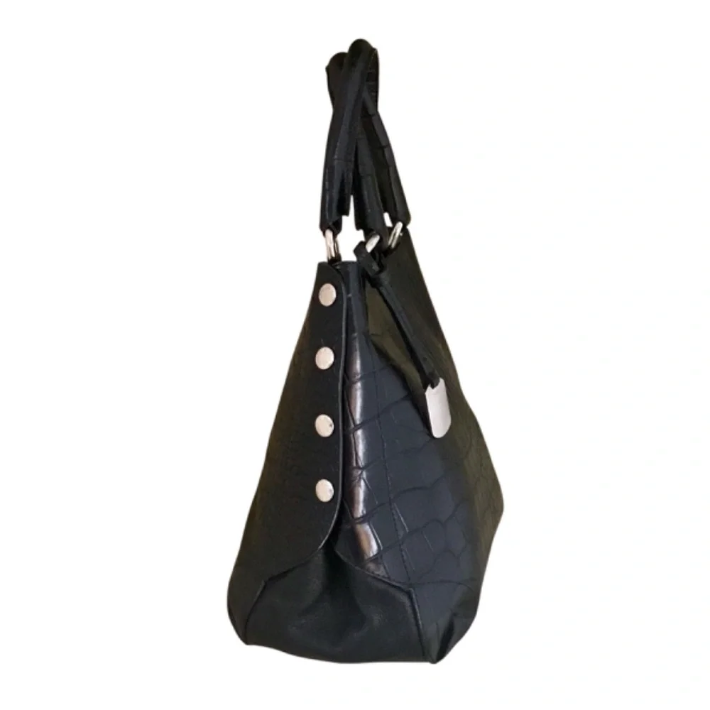 Furla Onyx Black Leather Embossed Croc Tote Bag